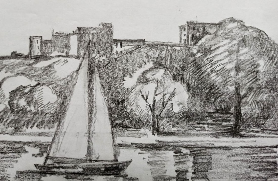 Pencil painting Sailboat Peter Tovpev - 2