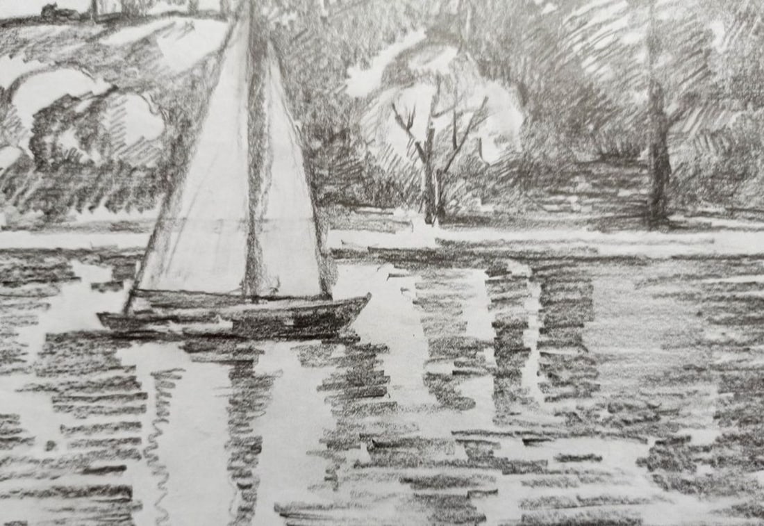 Pencil painting Sailboat Peter Tovpev - 3