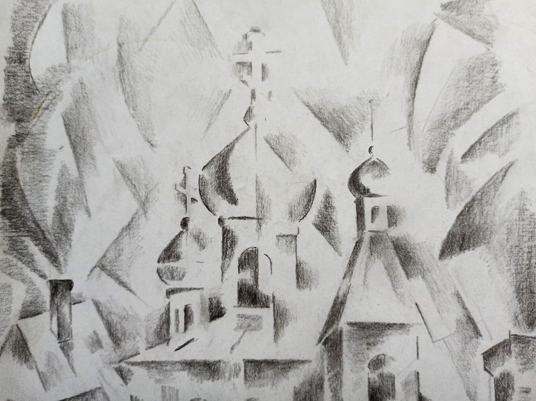 Abstract pencil painting City center Peter Tovpev - 2