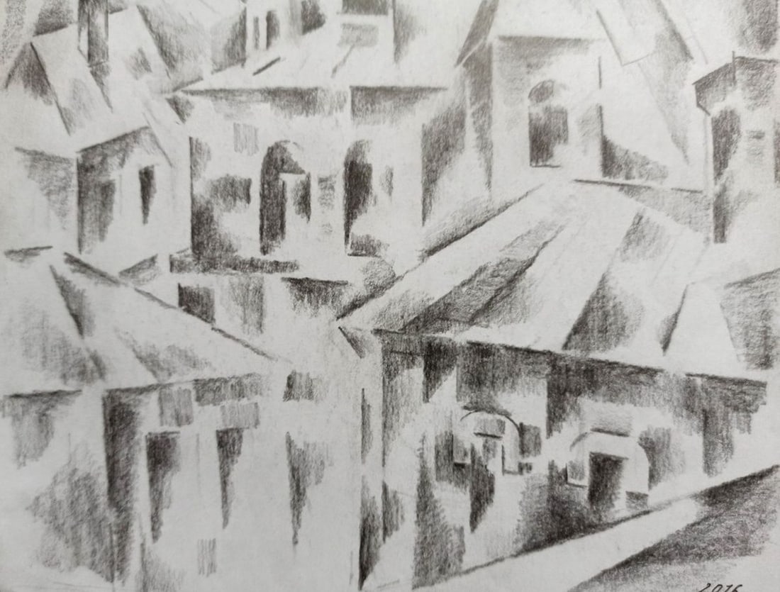 Abstract pencil painting City center Peter Tovpev - 3