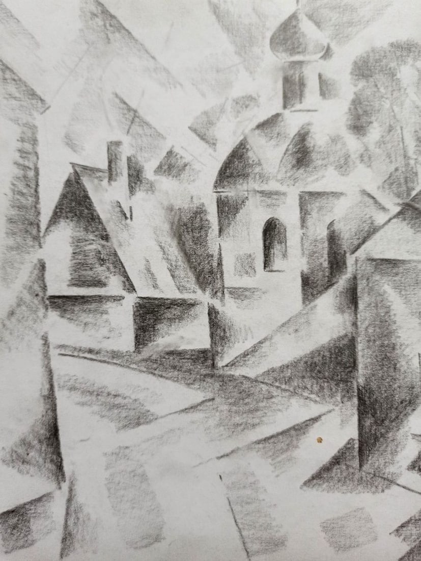 Abstract pencil painting City center Peter Tovpev - 2
