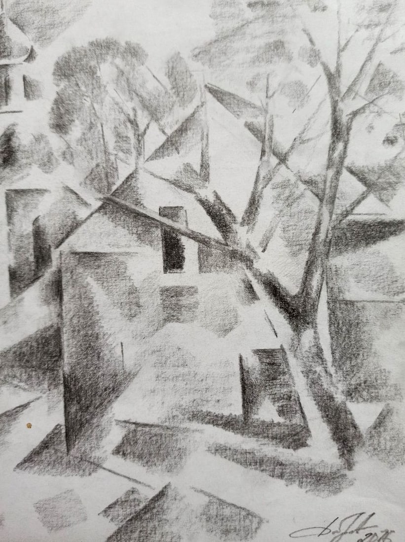 Abstract pencil painting City center Peter Tovpev - 3