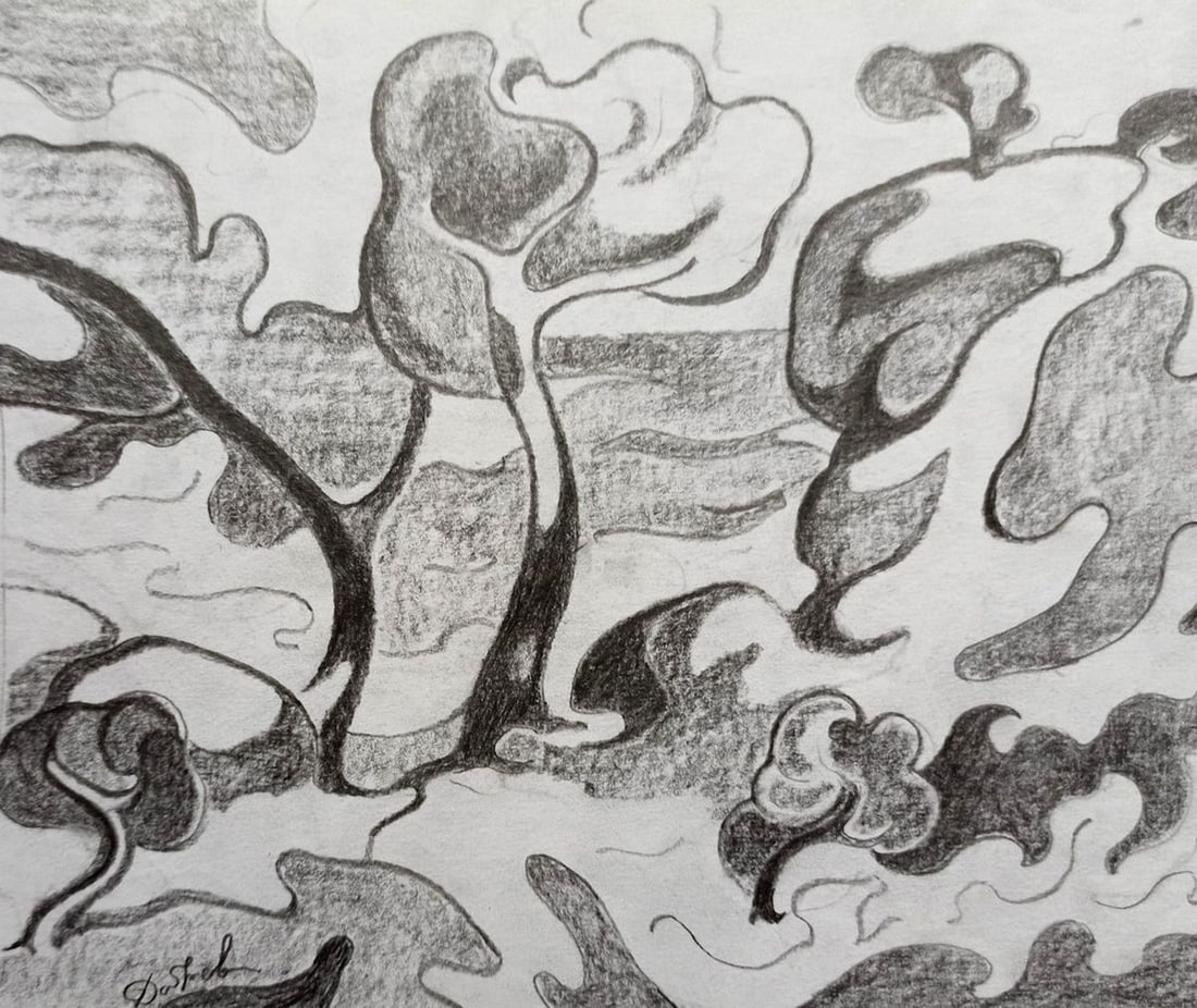 Abstract pencil painting Landscape with a church Peter Tovpev (1 of 4)
