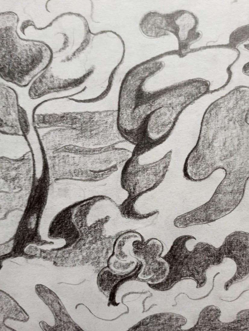 Abstract pencil painting Landscape with a church Peter Tovpev - 3