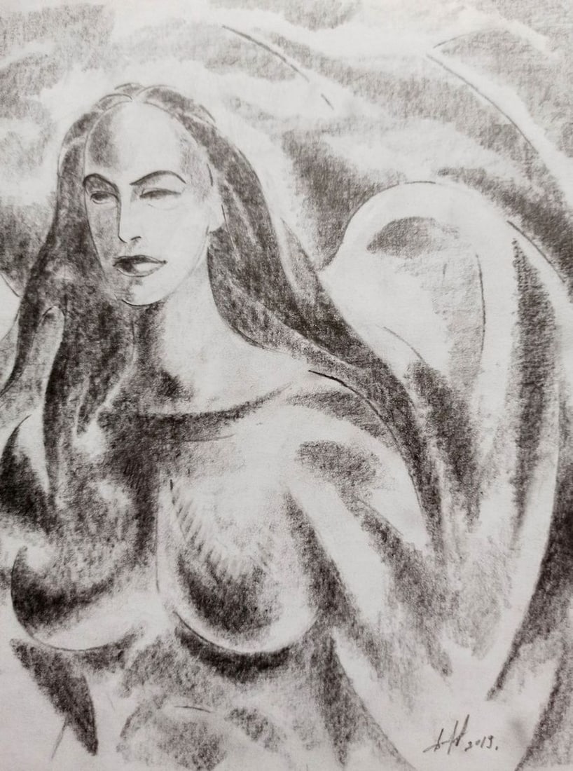 Abstract pencil painting Valkyrie Peter Tovpev - 3