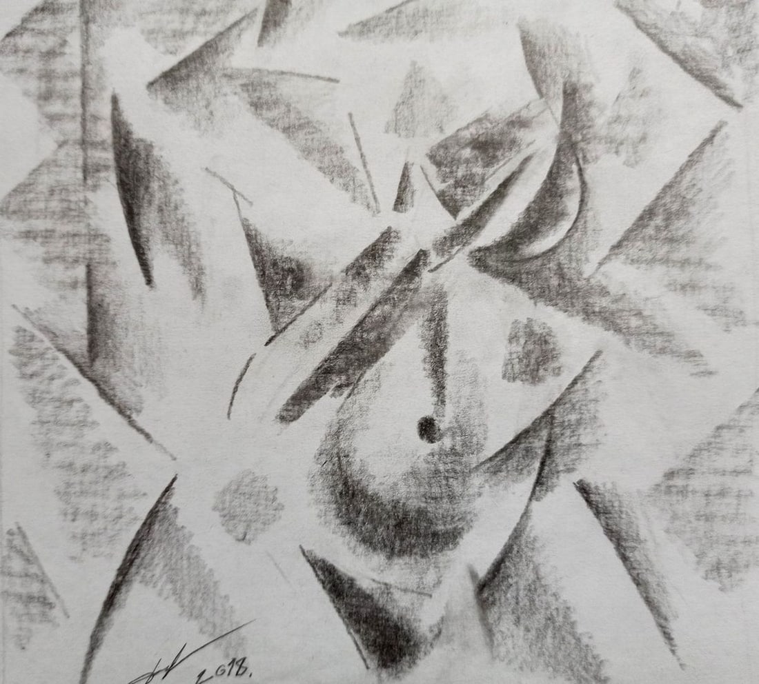 Abstract pencil painting Portrait of a naked girl Peter Tovpev - 3