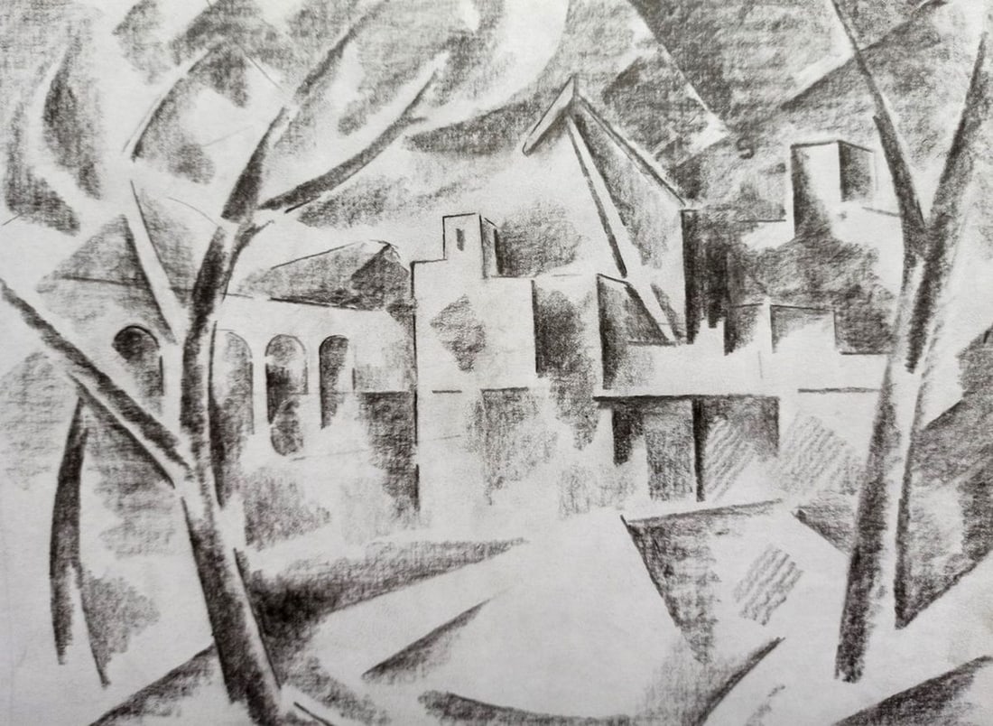 Abstract pencil painting Urban landscape Peter Tovpev - 2
