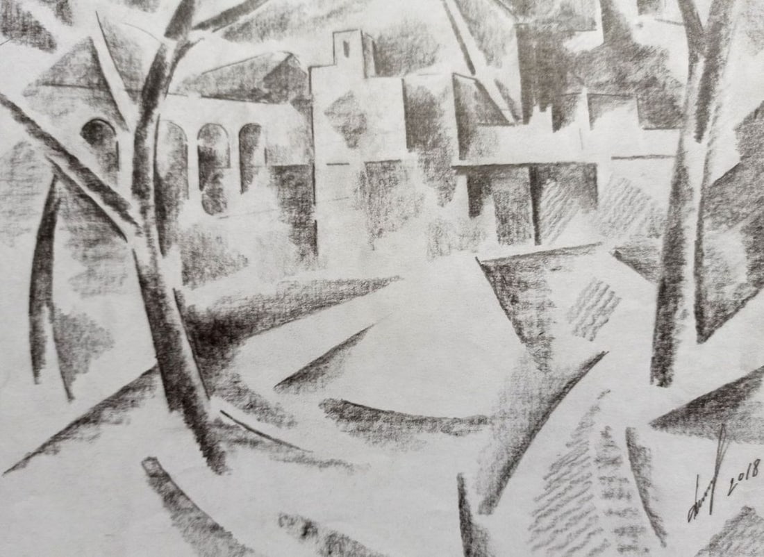 Abstract pencil painting Urban landscape Peter Tovpev - 3