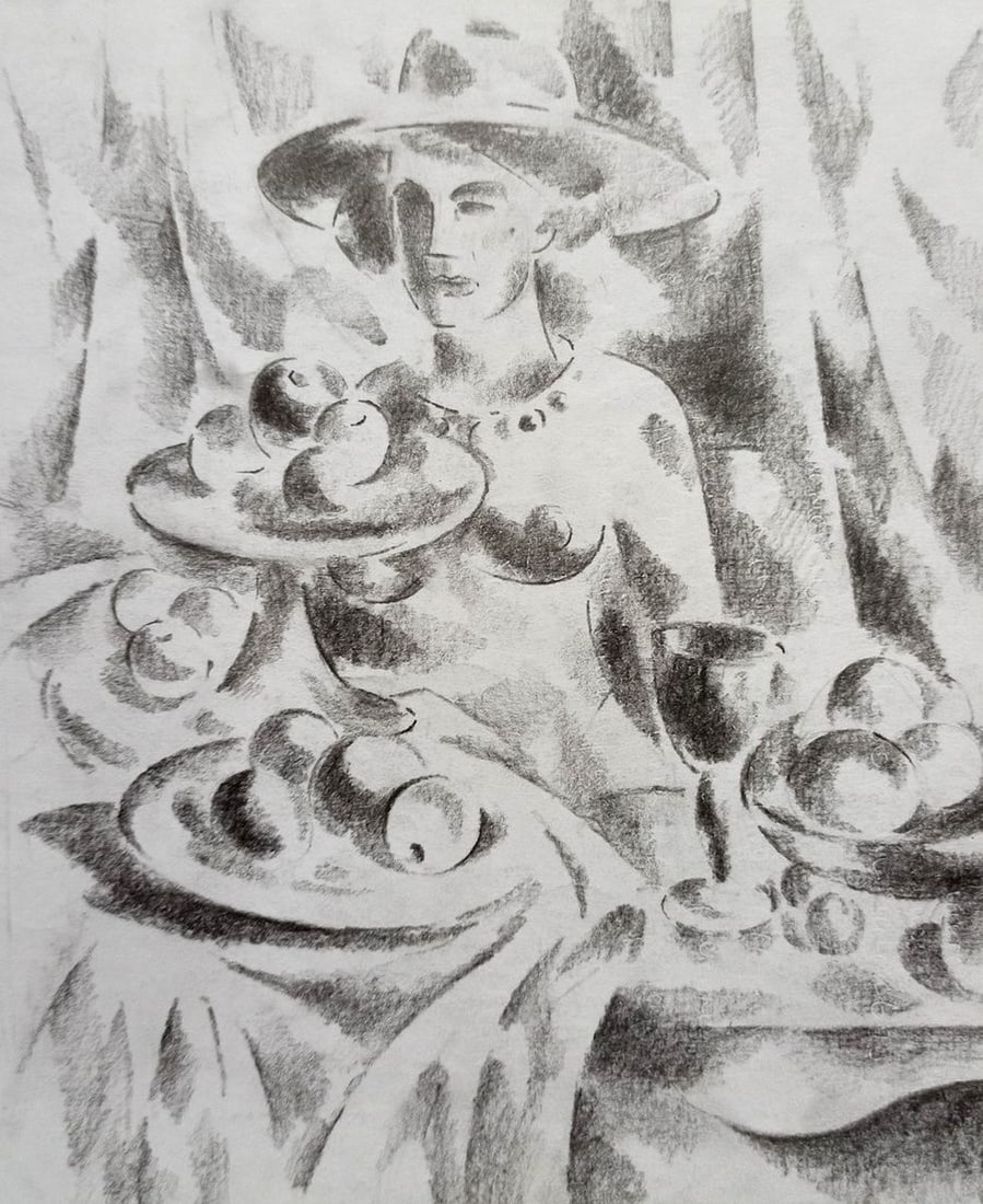 Abstract pencil painting Naked girl at the table Peter Tovpev: Title: Abstract pencil painting Naked girl at the table Peter Tovpev Description: NoDobr 570 *** ABOUT THIS PAINTING *** * TITLE: "Naked girl at the table" * ARTISTS: Peter Tovpev * SIZE: 21x18