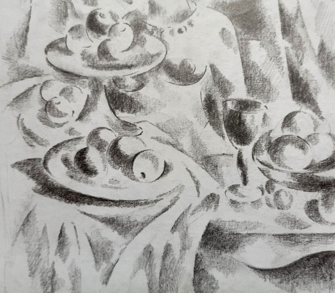 Abstract pencil painting Naked girl at the table Peter Tovpev - 3
