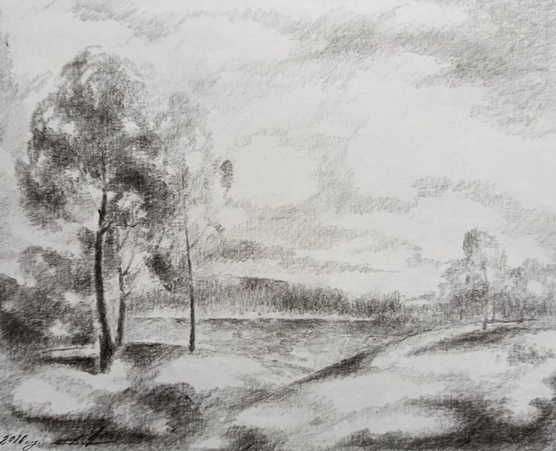 Pencil painting Summer landscape Peter Tovpev (1 of 4)