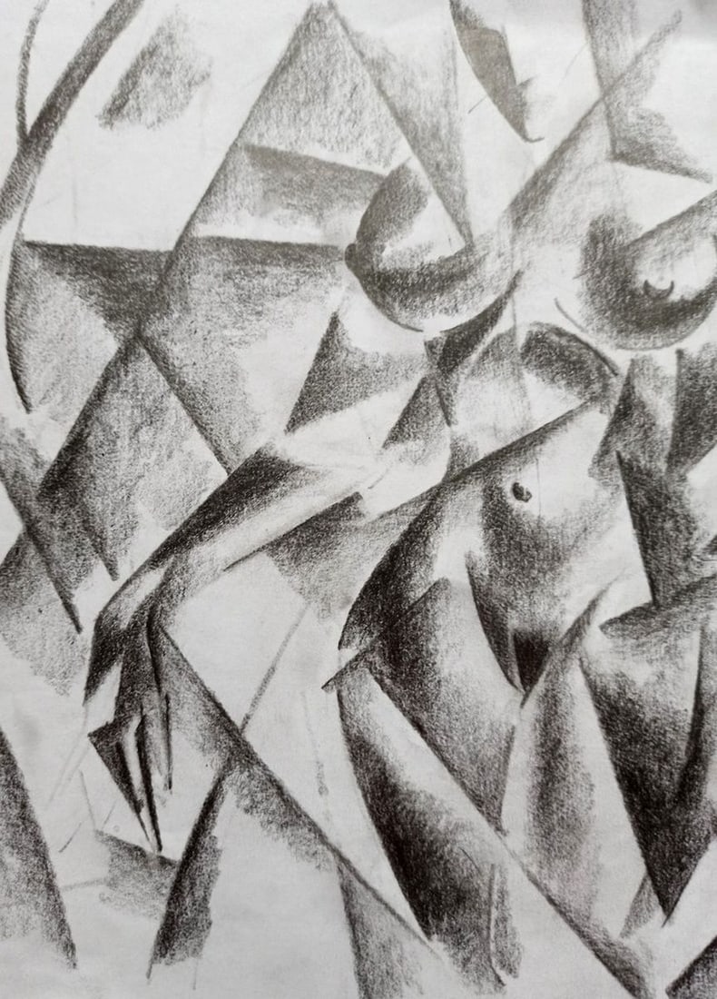 Abstract pencil painting Portrait of a naked girl Peter Tovpev - 2