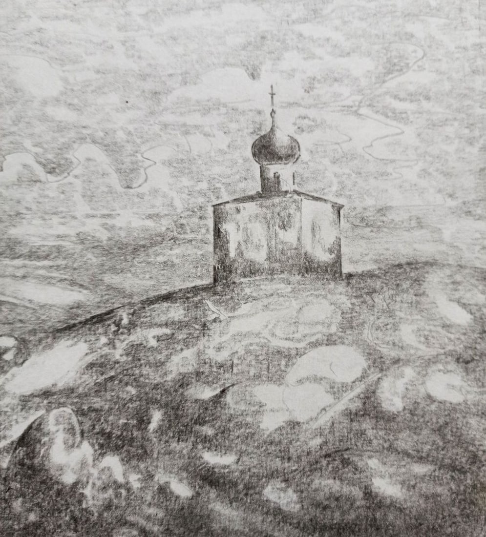 Pencil painting Temple on the hill Peter Tovpev - 3