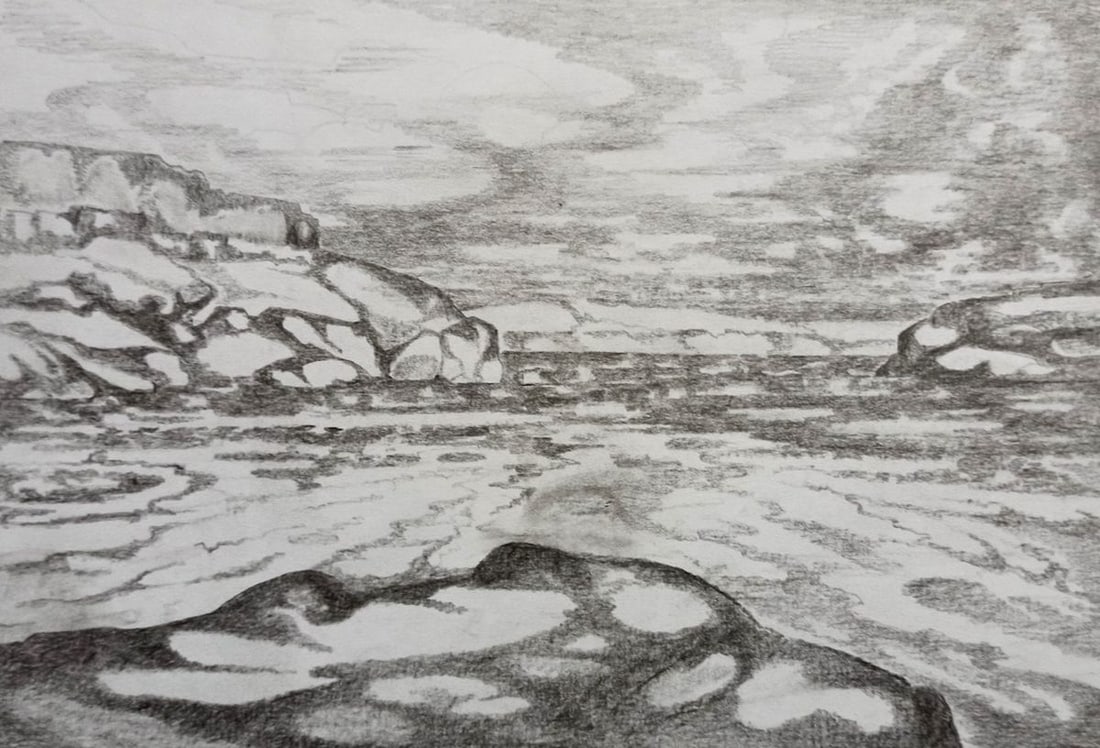 Pencil painting River landscape Peter Tovpev (1 of 4)