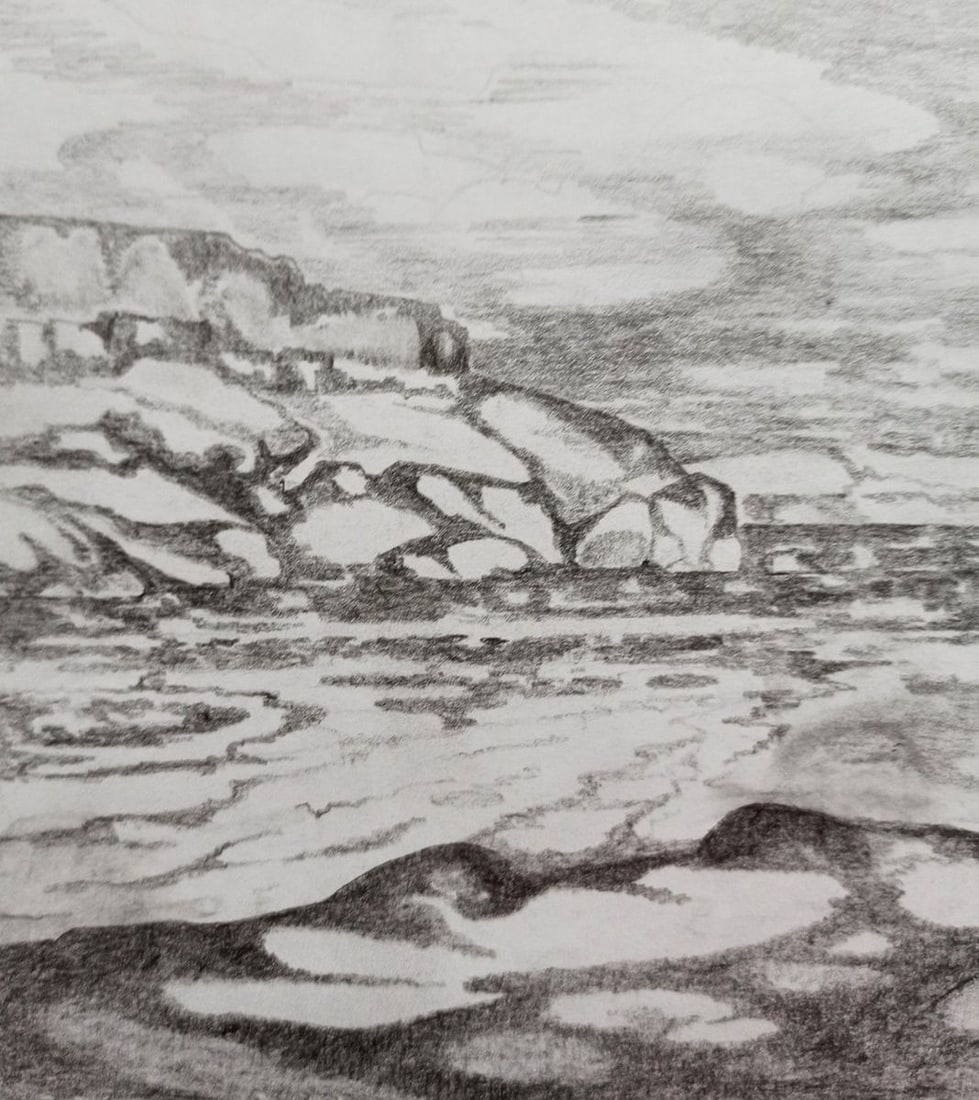 Pencil painting River landscape Peter Tovpev - 2