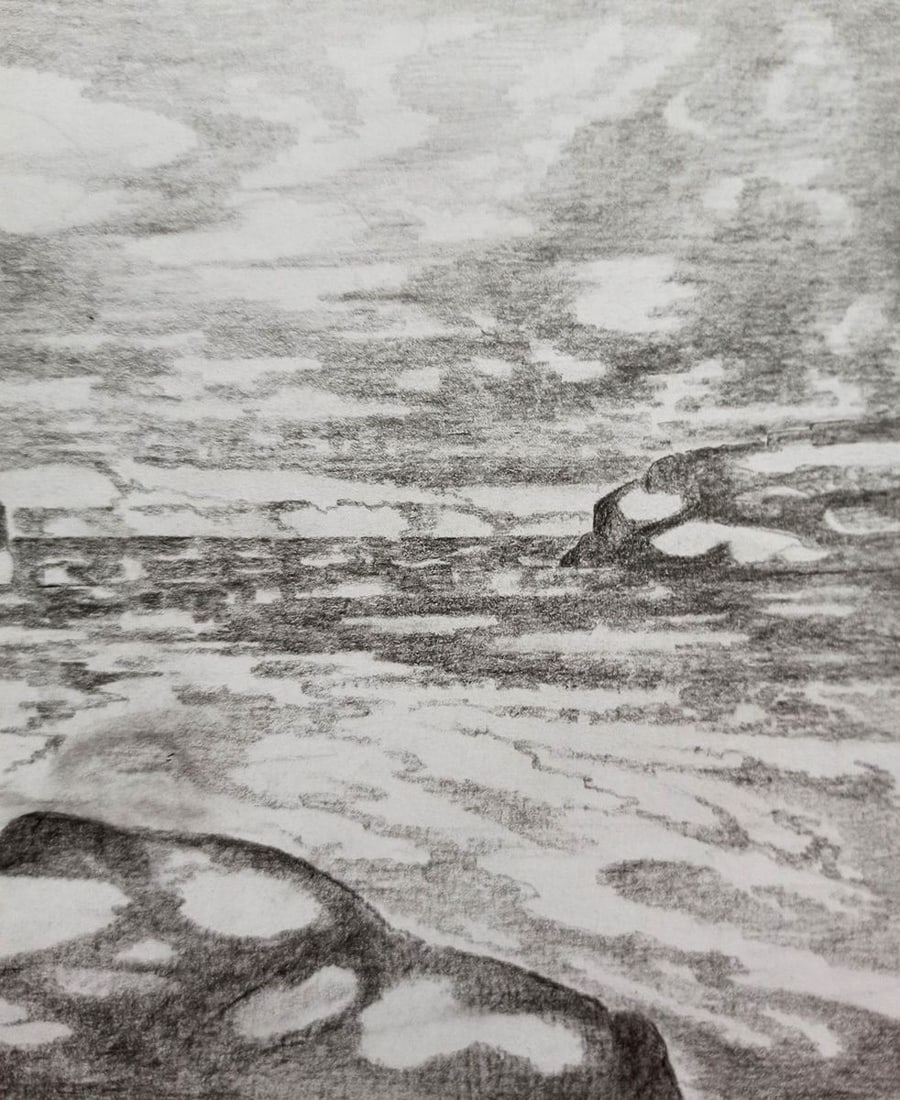 Pencil painting River landscape Peter Tovpev - 3