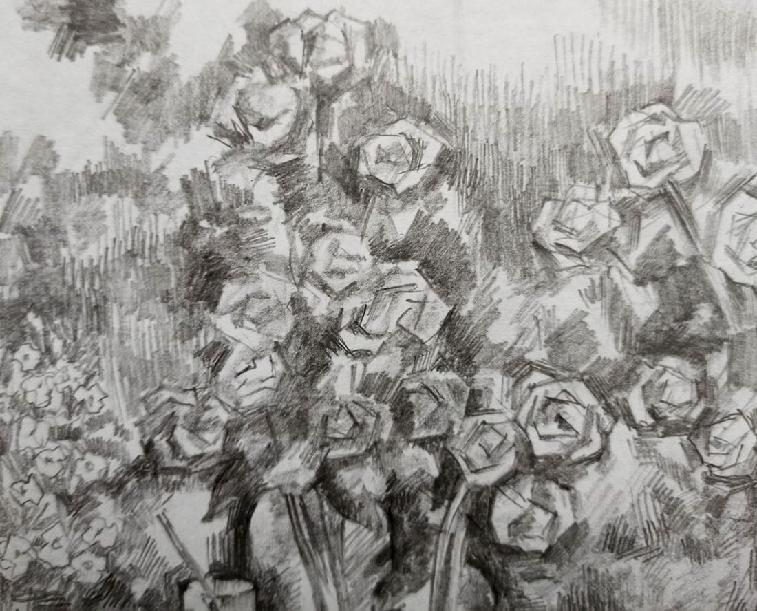 Pencil painting Roses on the table Peter Tovpev - 2