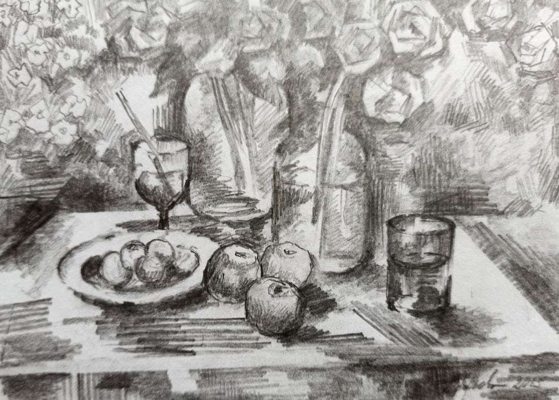 Pencil painting Roses on the table Peter Tovpev - 3