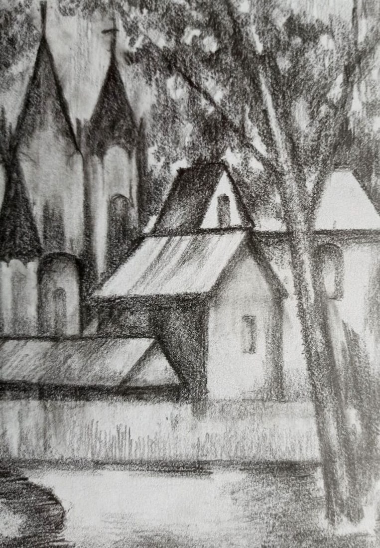 Pencil painting City landscape Peter Tovpev - 2
