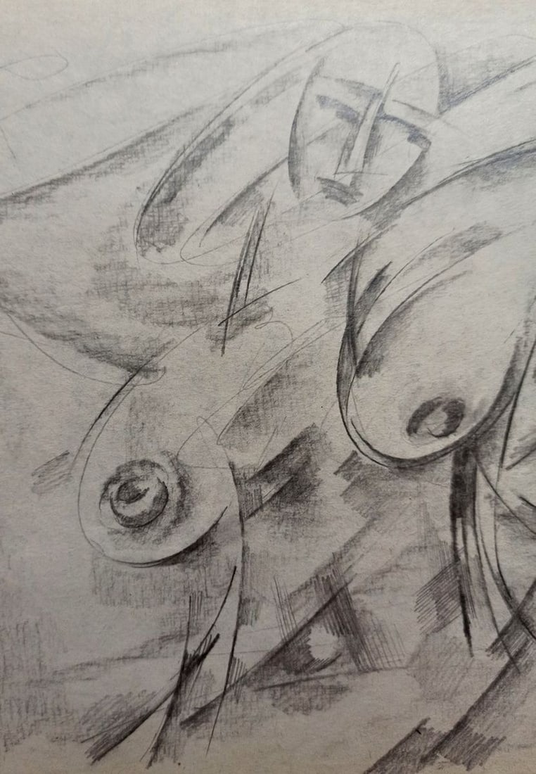 Abstract pencil painting Portrait of a naked girl Peter Tovpev - 2
