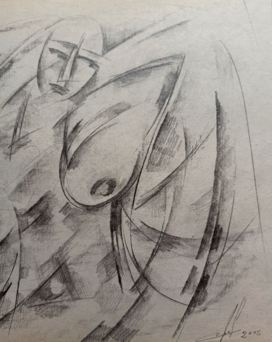 Abstract pencil painting Portrait of a naked girl Peter Tovpev - 3