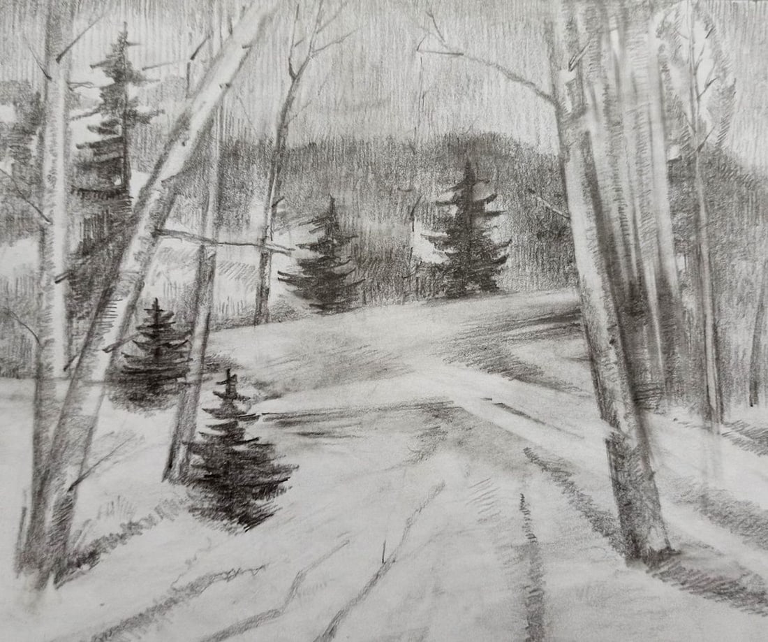 Pencil painting Forest landscape Peter Tovpev: Title: Pencil painting Forest landscape Peter Tovpev Description: NoDobr 593 *** ABOUT THIS PAINTING *** * TITLE: "Forest landscape" * ARTISTS: Peter Tovpev * SIZE: 17x21 cm/'6.69x8.26 inches' *
