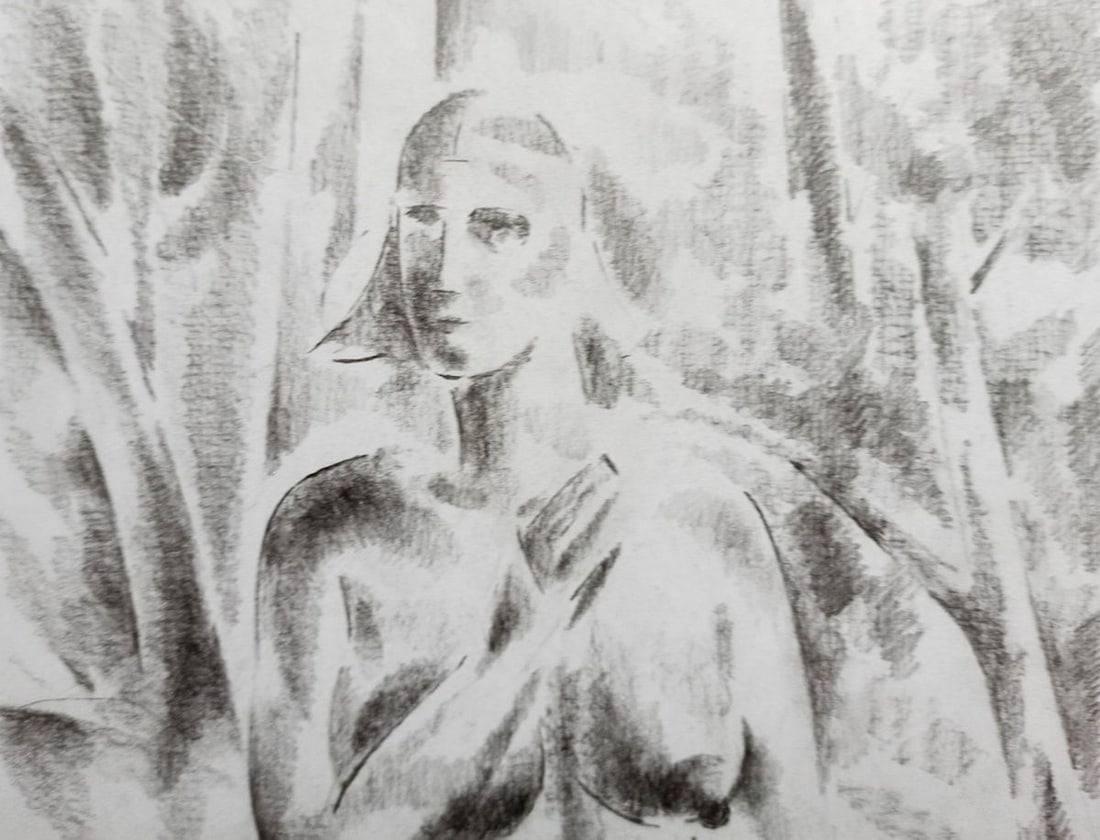 Abstract pencil painting Bather Peter Tovpev - 2