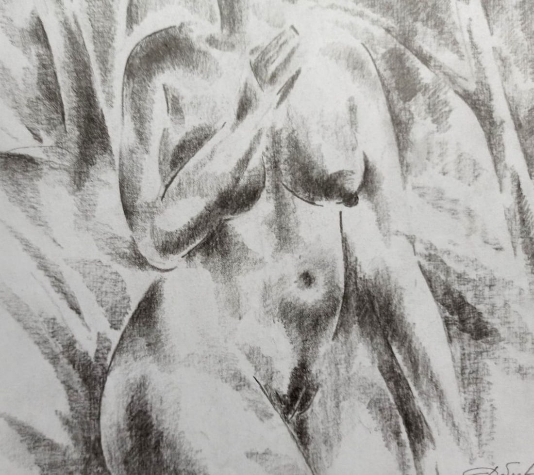 Abstract pencil painting Bather Peter Tovpev - 3