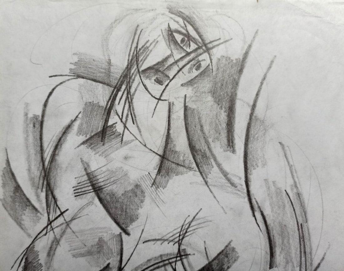 Abstract pencil painting Portrait of a naked girl Peter Tovpev - 2