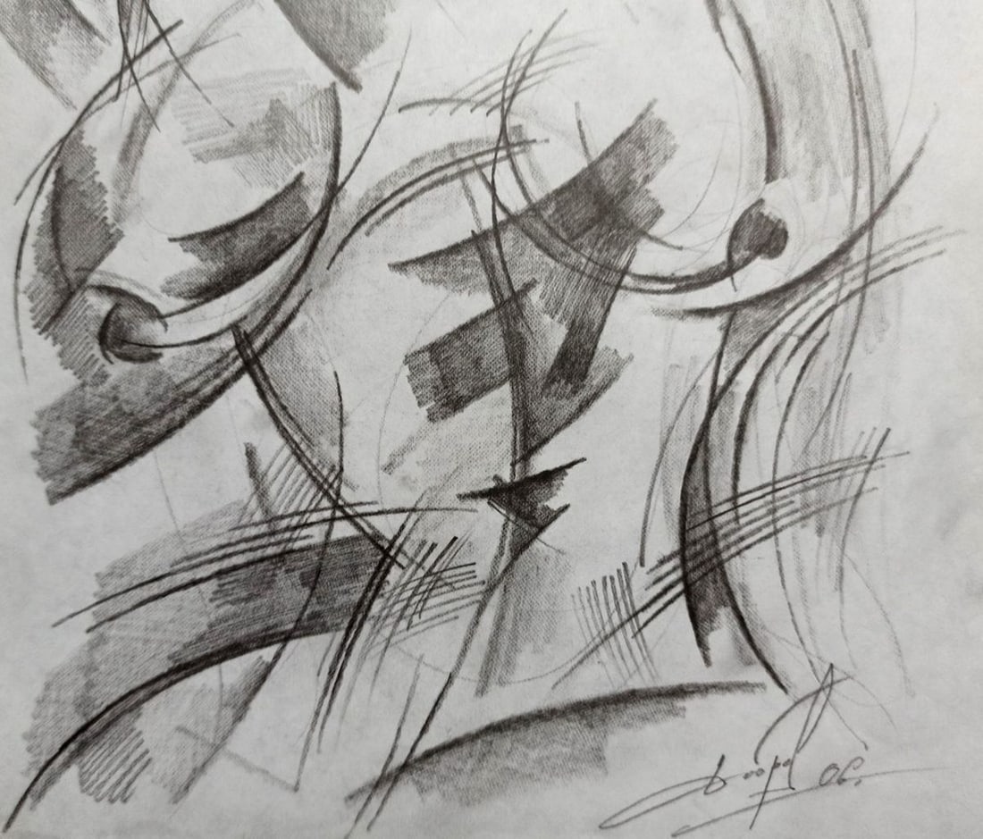 Abstract pencil painting Portrait of a naked girl Peter Tovpev - 3
