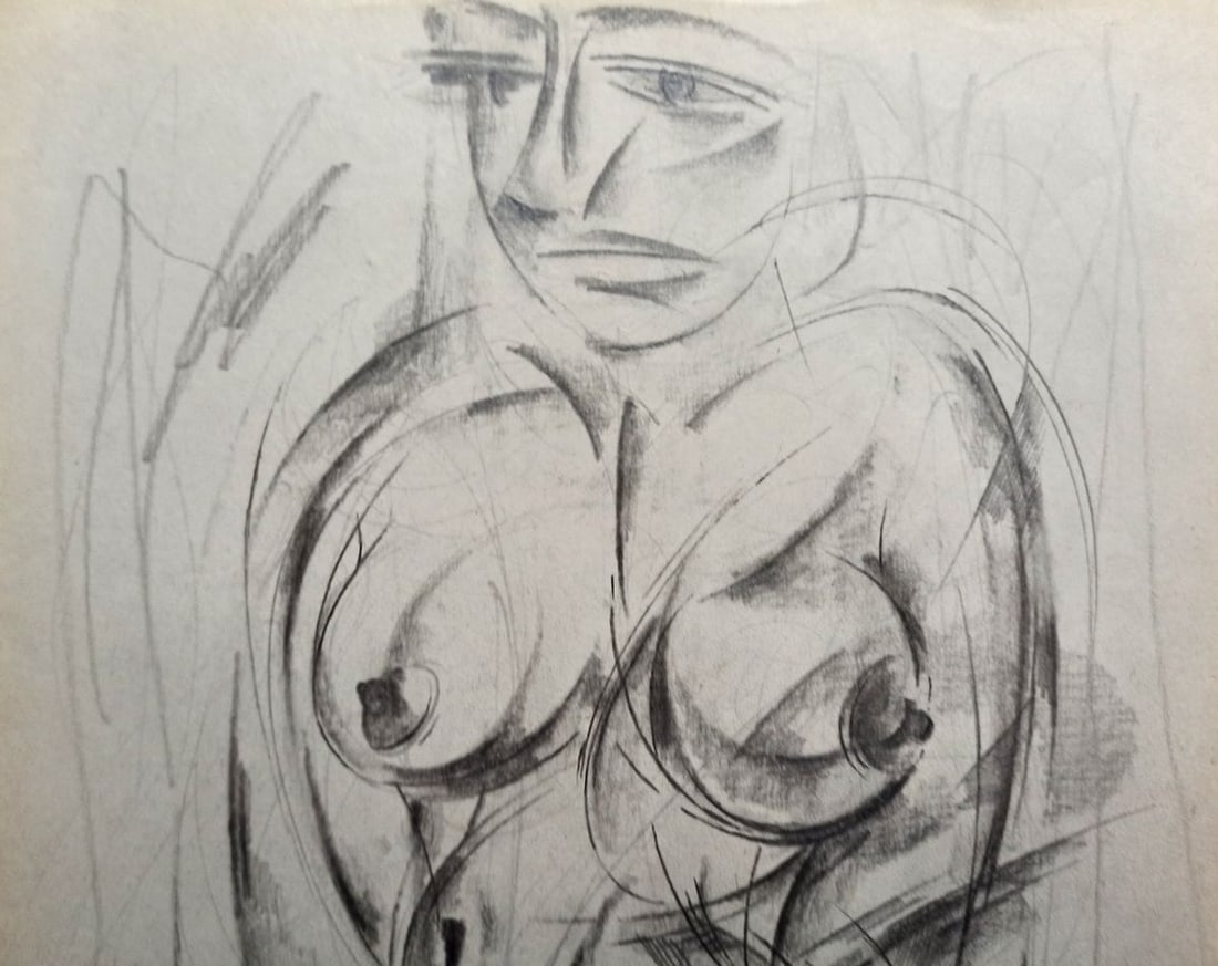 Abstract pencil painting Portrait of a naked girl Peter Tovpev - 2