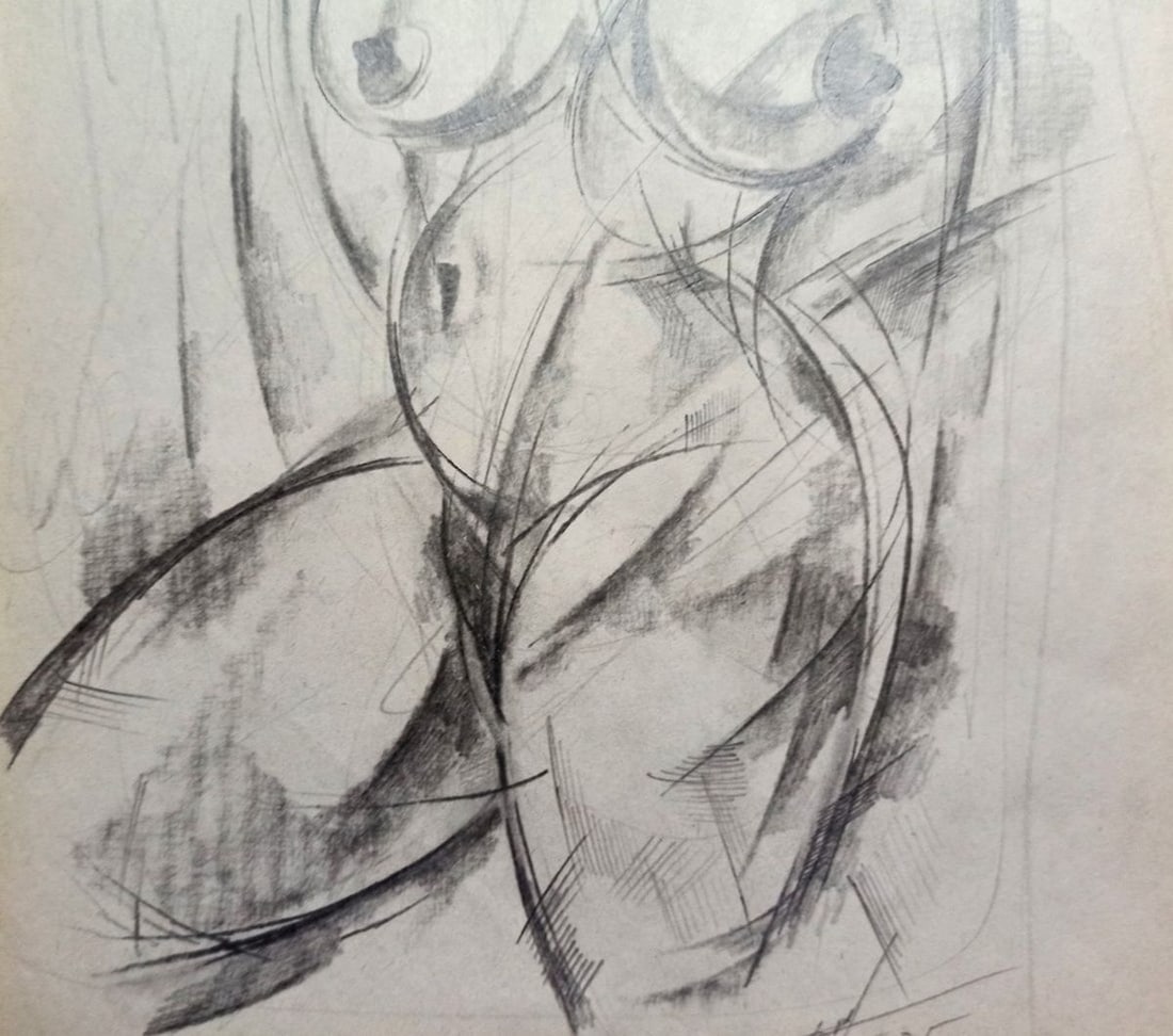 Abstract pencil painting Portrait of a naked girl Peter Tovpev - 3
