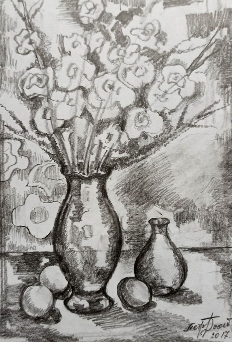 Pencil painting Flowers on the table Peter Tovpev (1 of 4)