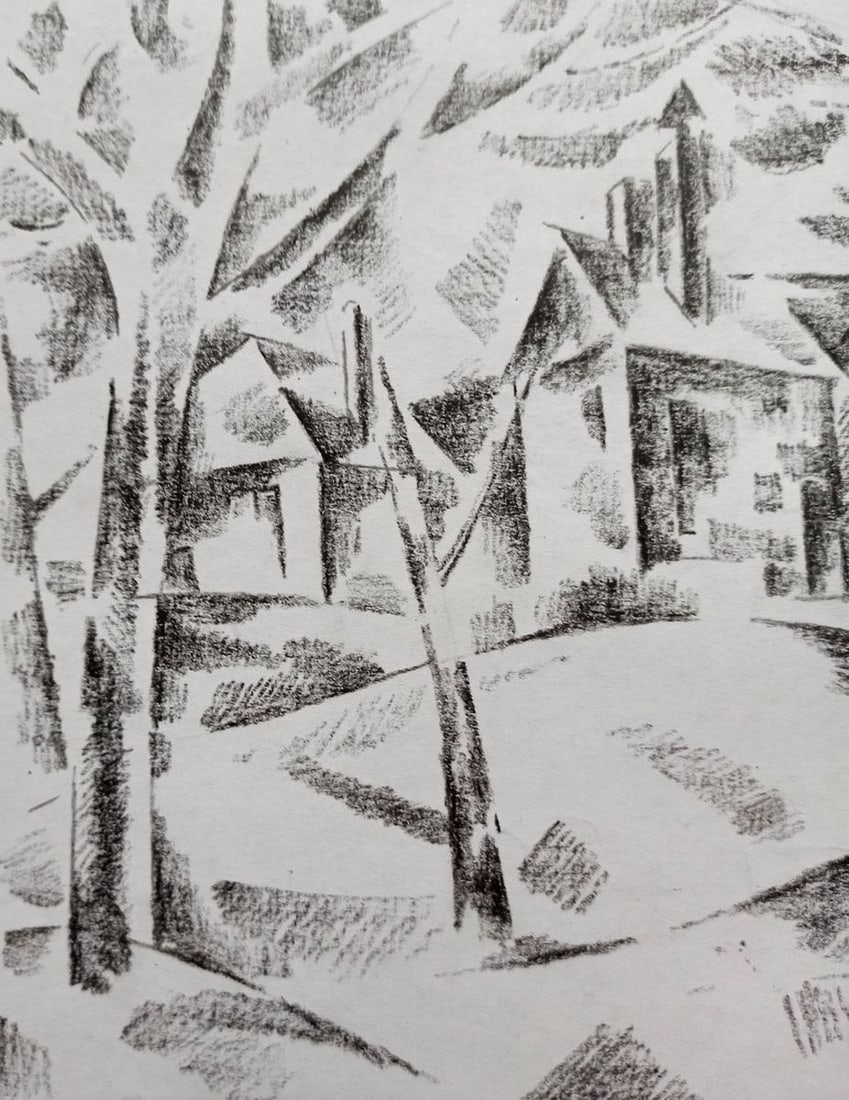 Abstract pencil painting City landscape Peter Tovpev - 2