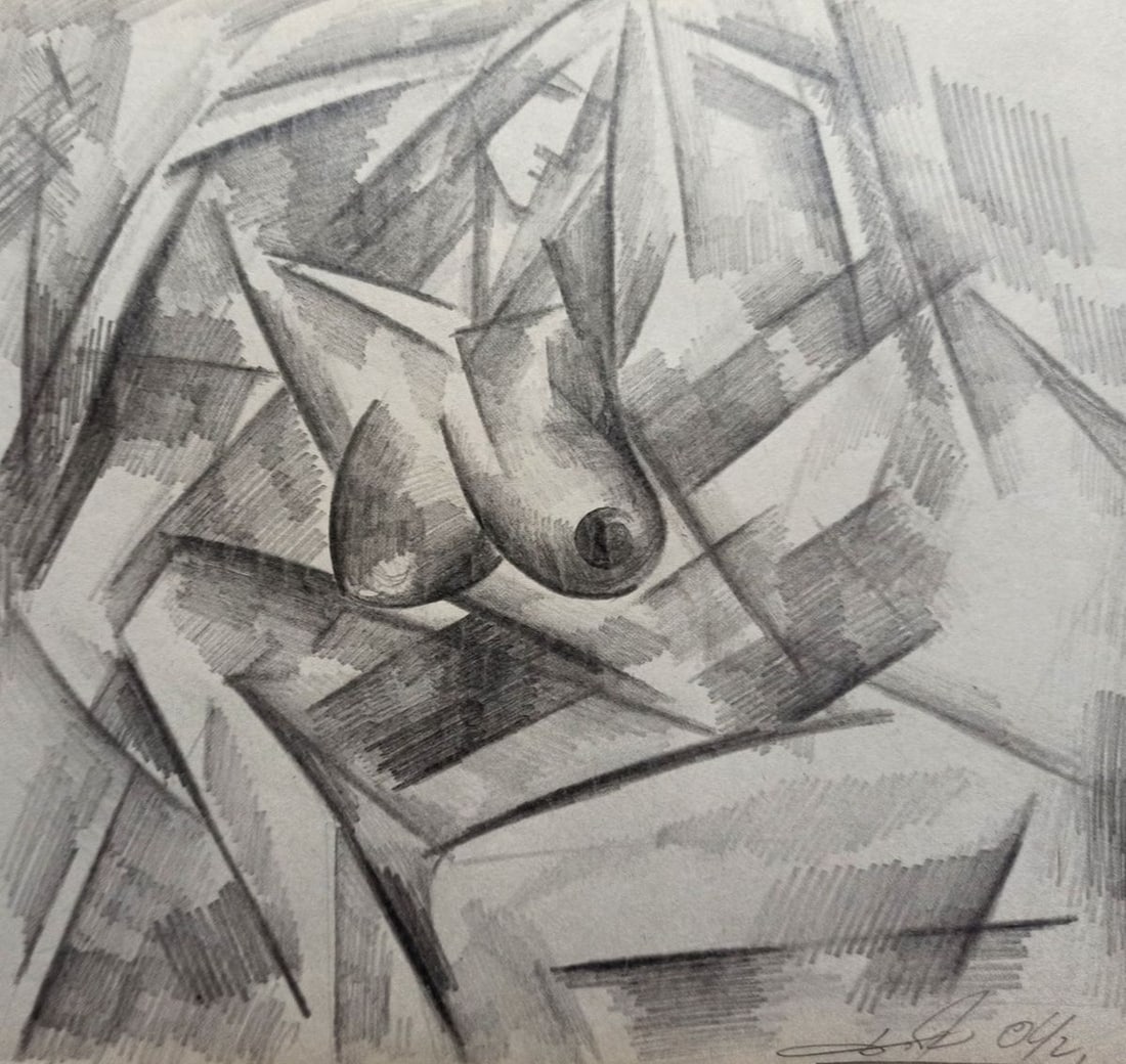 Abstract pencil painting Portrait of a naked girl Peter Tovpev: Title: Abstract pencil painting Portrait of a naked girl Peter Tovpev Description: NoDobr 605 *** ABOUT THIS PAINTING *** * TITLE: "Portrait of a naked girl" * ARTISTS: Peter Tovpev * SIZE: 21x23 cm/'