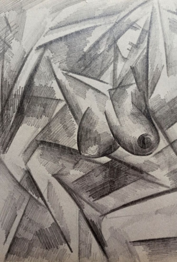 Abstract pencil painting Portrait of a naked girl Peter Tovpev - 2