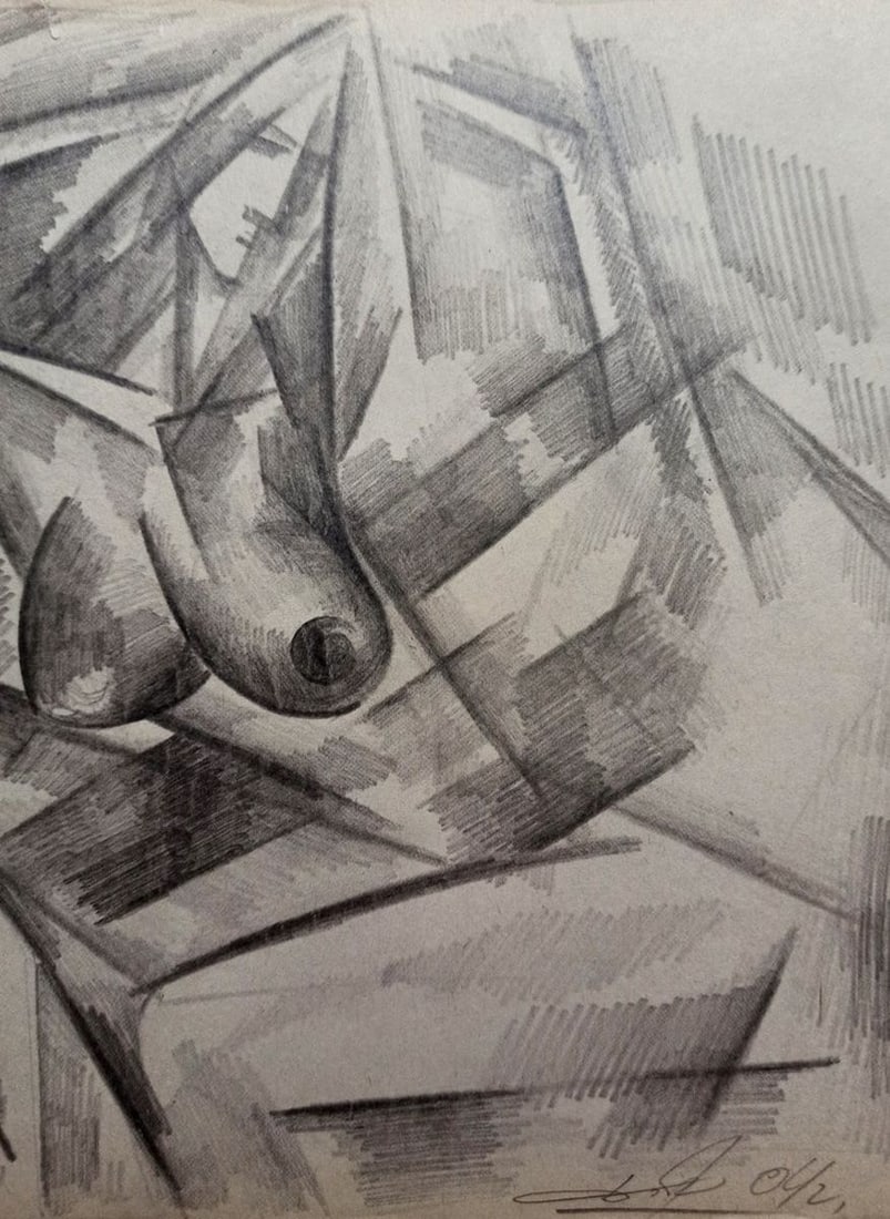 Abstract pencil painting Portrait of a naked girl Peter Tovpev - 3