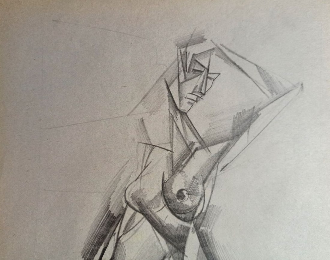 Abstract pencil painting Portrait of a naked girl Peter Tovpev - 2