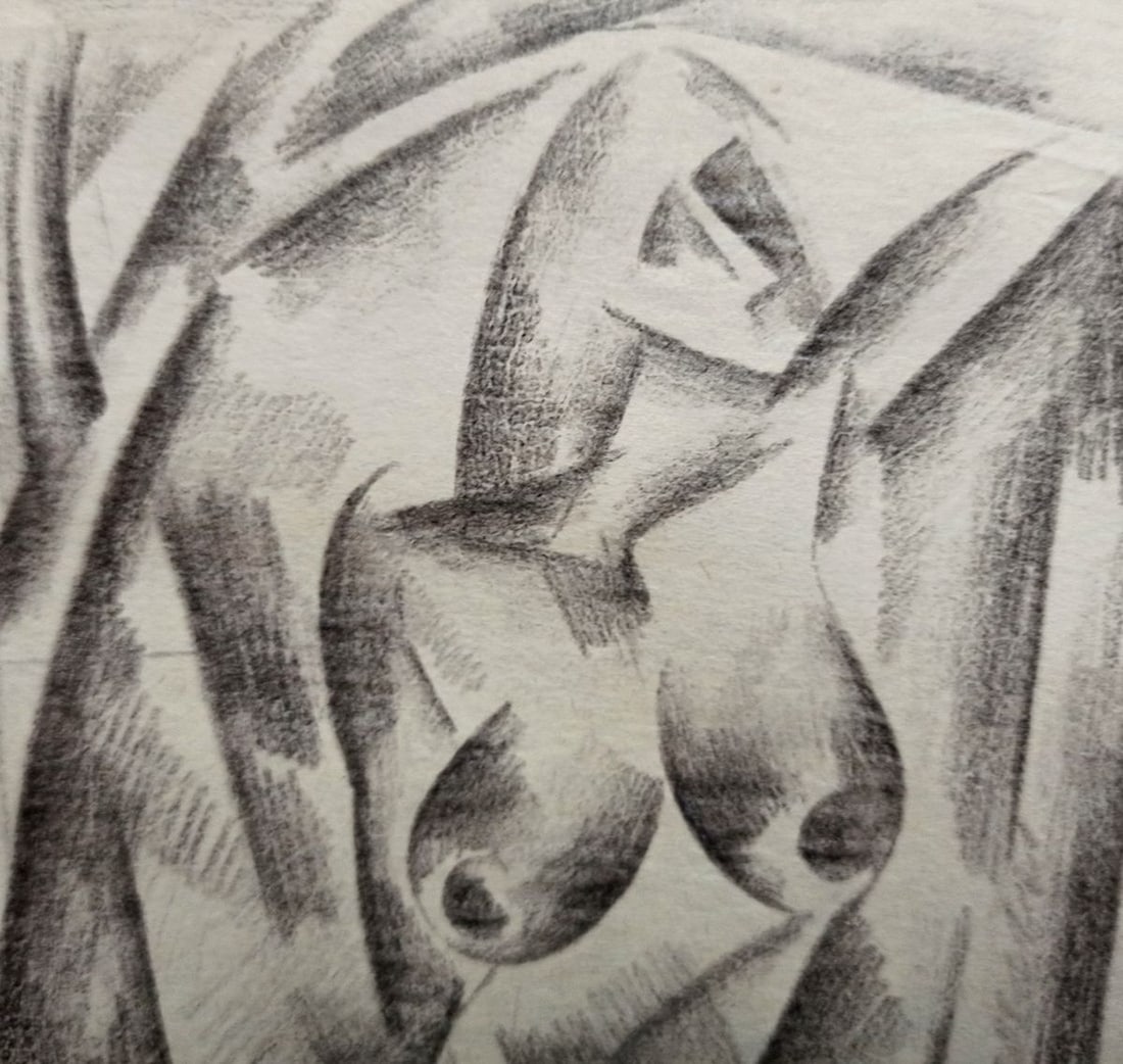 Abstract pencil painting Portrait of a naked girl Peter Tovpev - 2