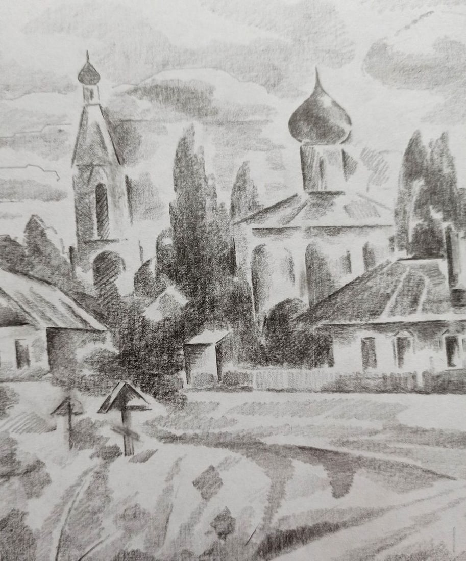 Pencil painting Rural landscape Peter Tovpev - 2