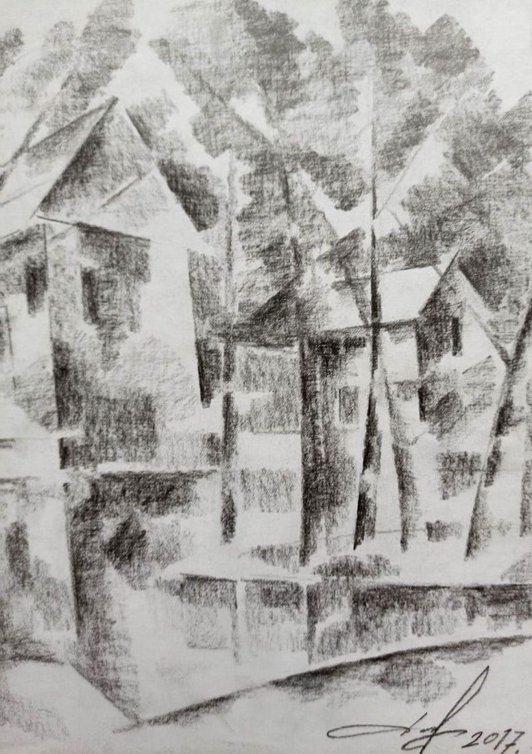 Abstract pencil painting City Park Peter Tovpev - 3