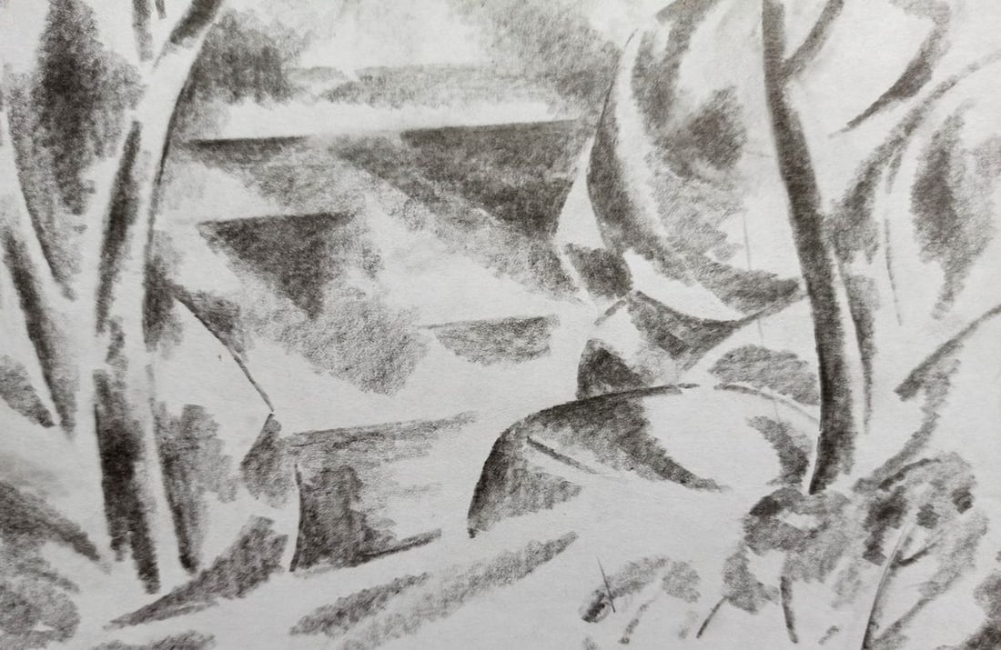 Abstract pencil painting River landscape Peter Tovpev - 3
