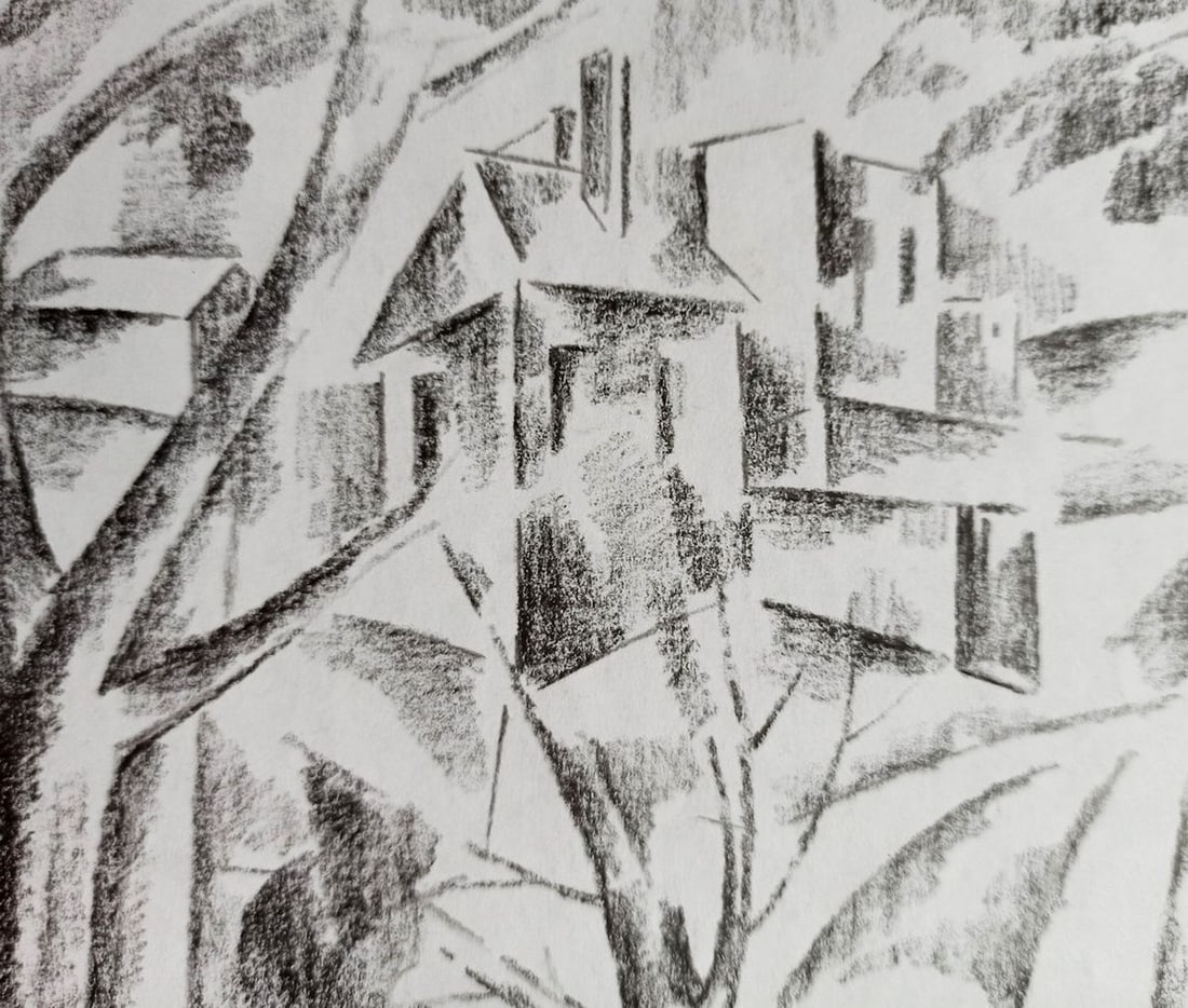Abstract pencil painting City landscape Peter Tovpev - 2