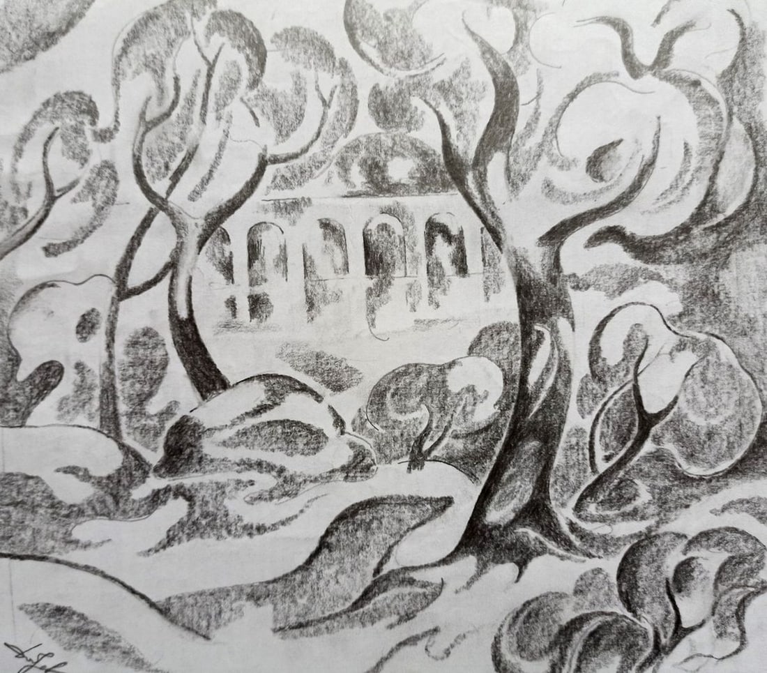 Abstract pencil painting River landscape Peter Tovpev (1 of 4)