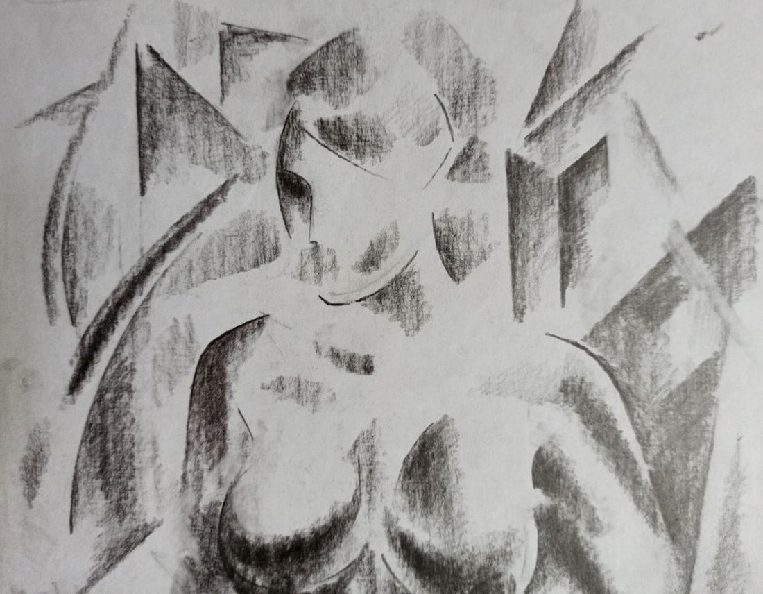 Abstract pencil painting Portrait of a naked girl Peter Tovpev - 2