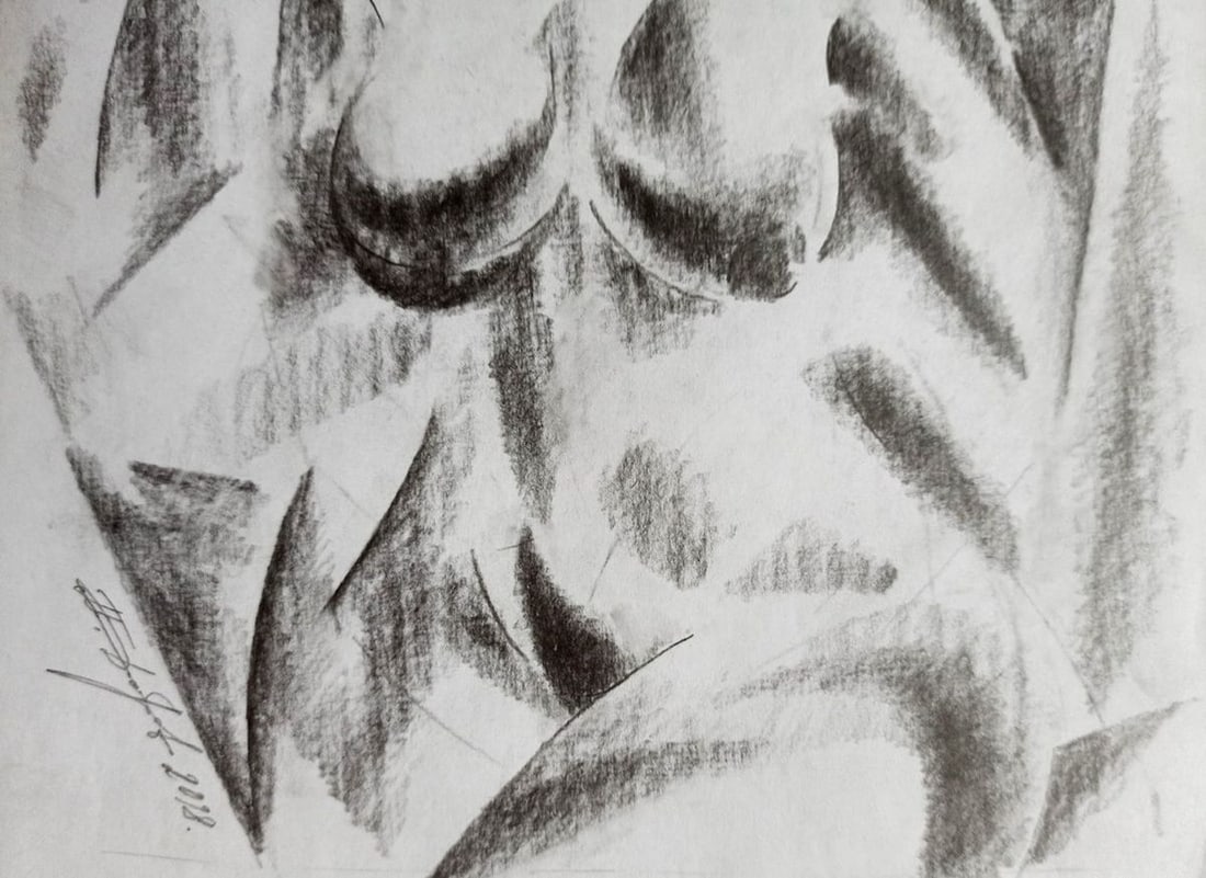 Abstract pencil painting Portrait of a naked girl Peter Tovpev - 3