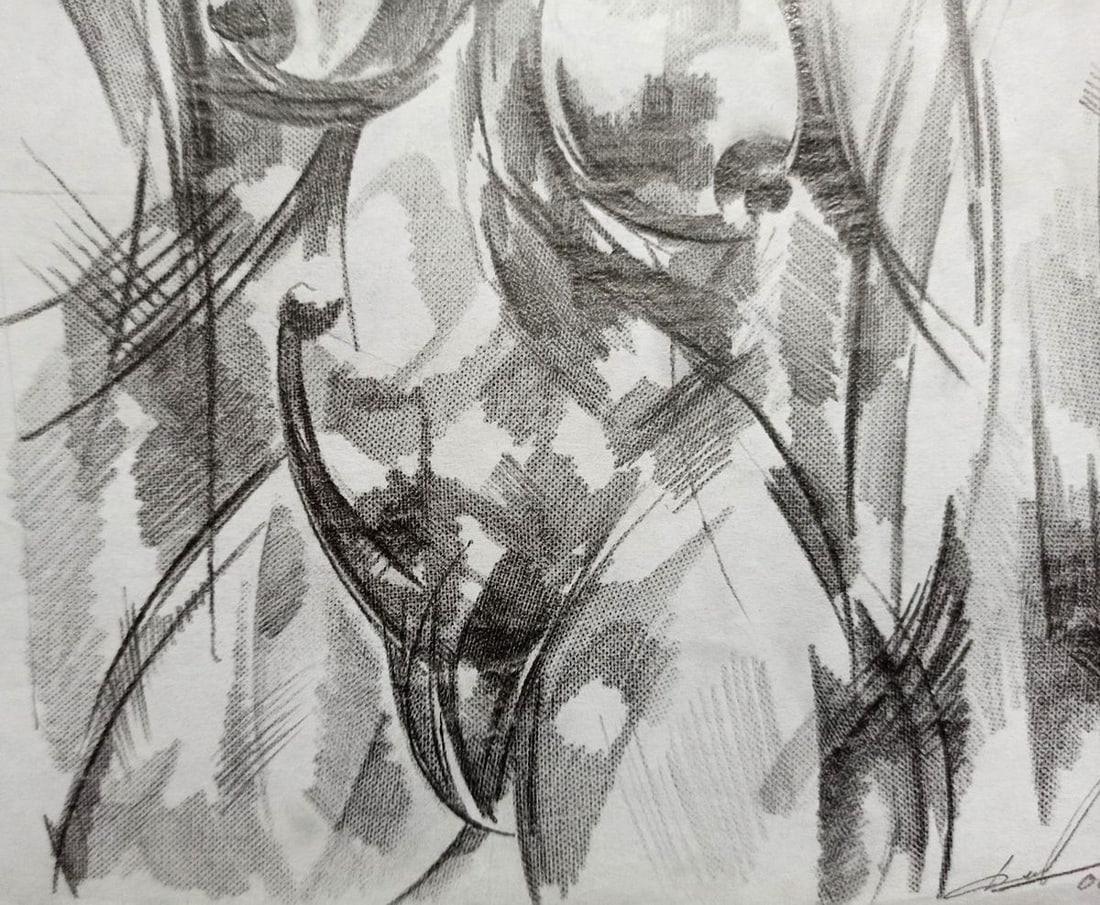 Abstract pencil painting Portrait of a naked girl Peter Tovpev - 3