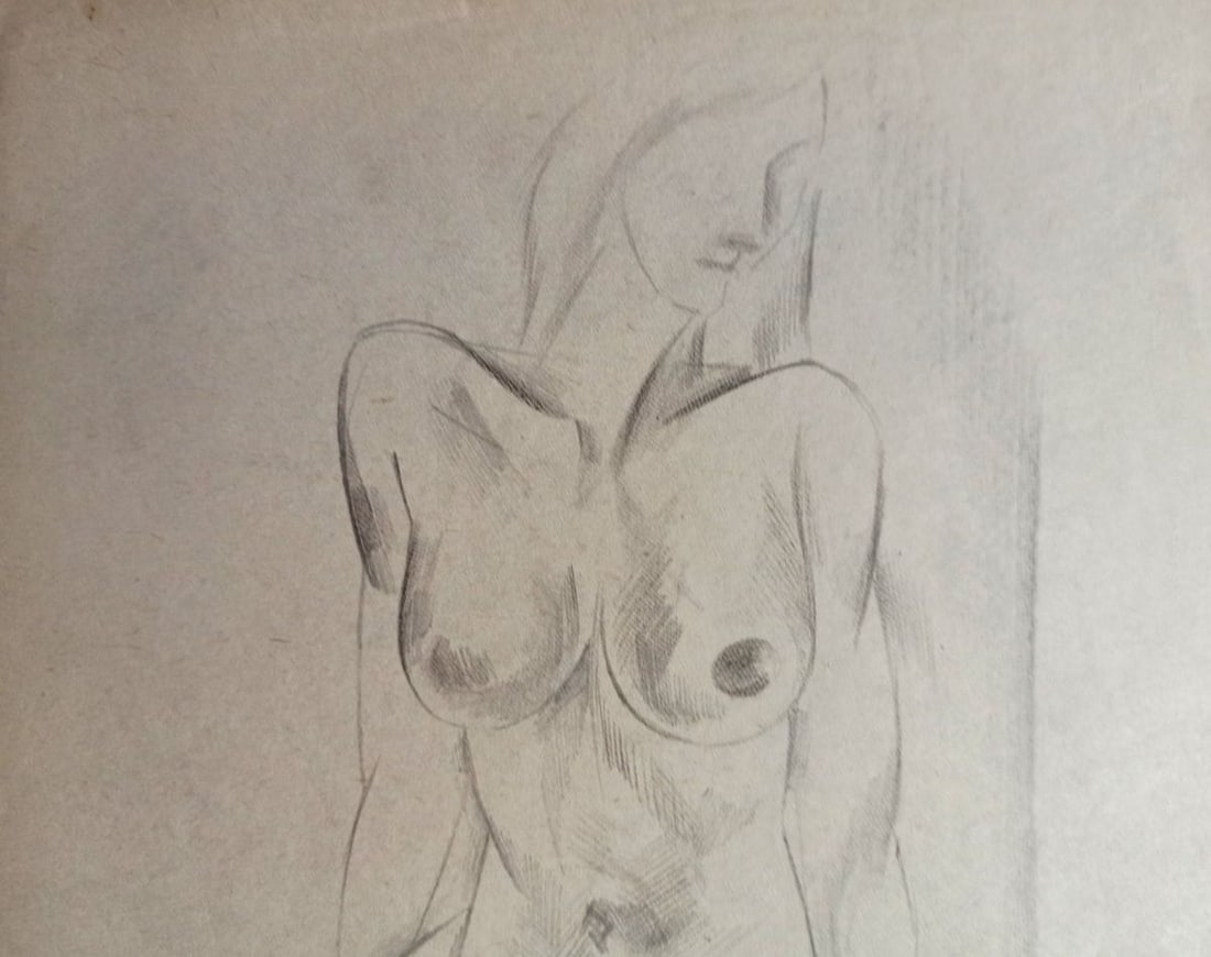 Abstract pencil painting Portrait of a naked girl Peter Tovpev - 2