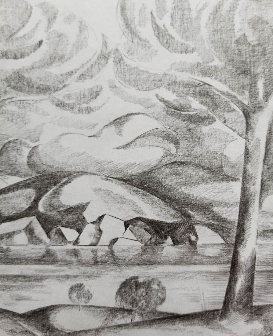 Abstract pencil painting Hills and trees Peter Tovpev - 3