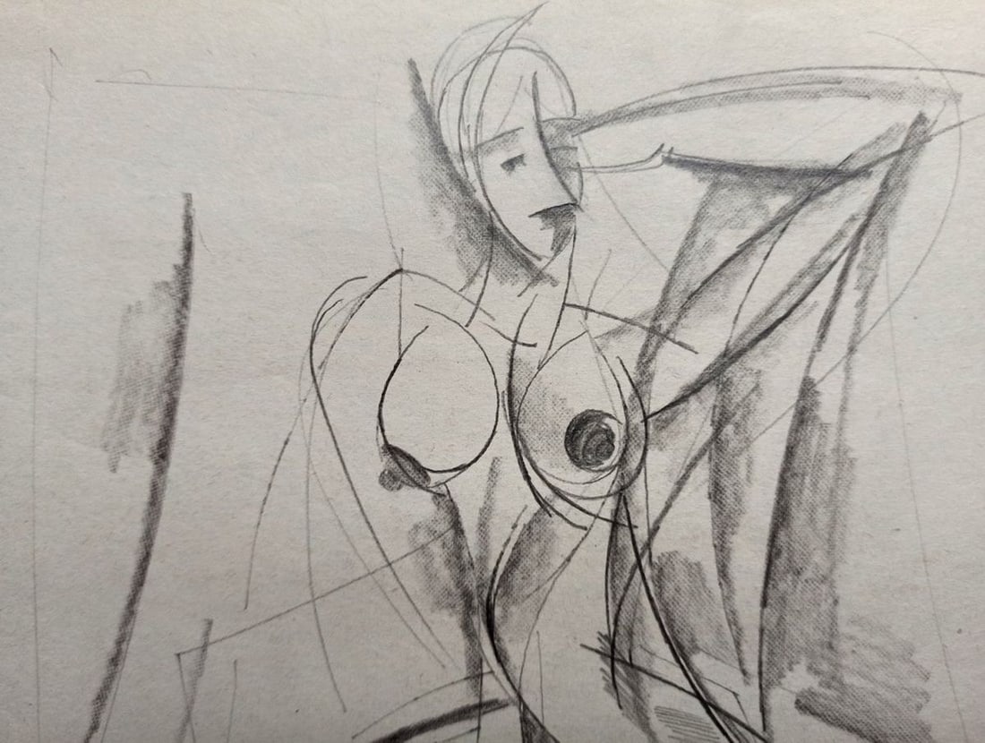 Abstract pencil painting Portrait of a naked girl Peter Tovpev - 2
